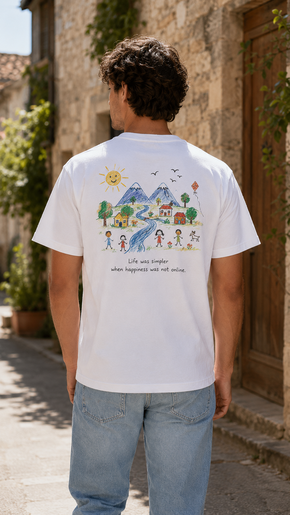 Life Was Simpler When Happiness Was Not Online | Premium Cotton Graphic T-Shirt