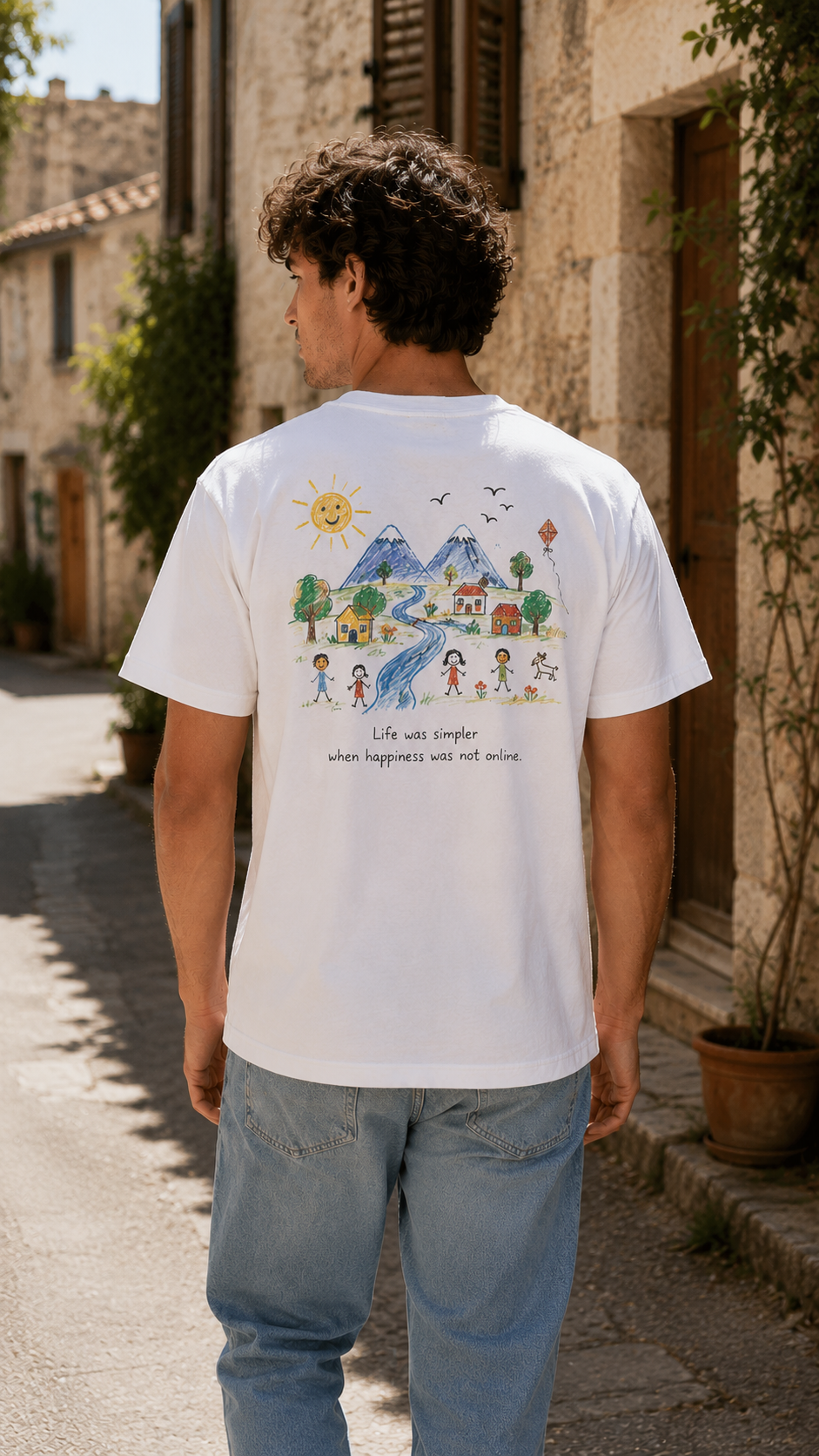 Life Was Simpler When Happiness Was Not Online | Premium Cotton Graphic T-Shirt